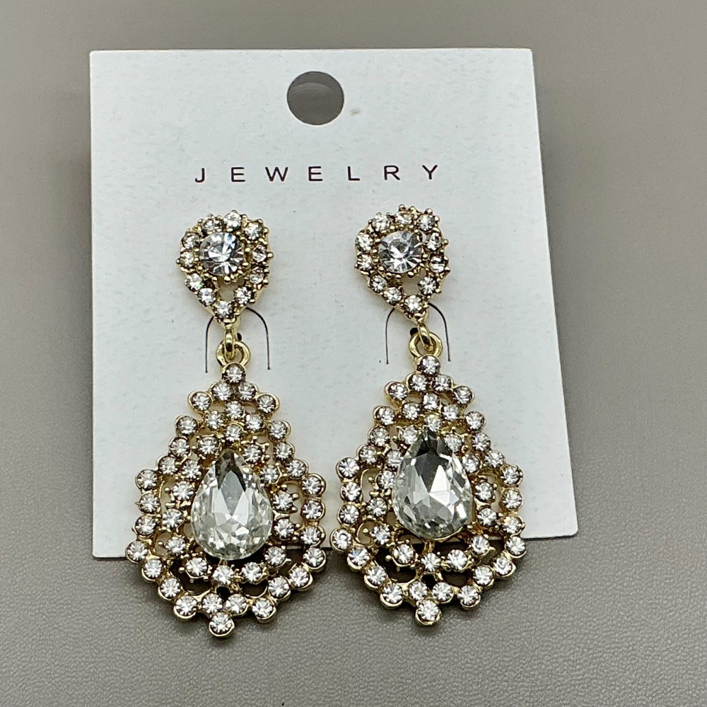 Chandelier Earrings Women Gold Tone Rhinestone Crystal Teardrop Dangle Formal